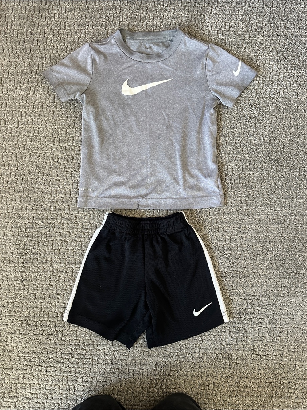 Nike Gray Short-Sleeve Dri-FIT Tee with Black Athletic Shorts